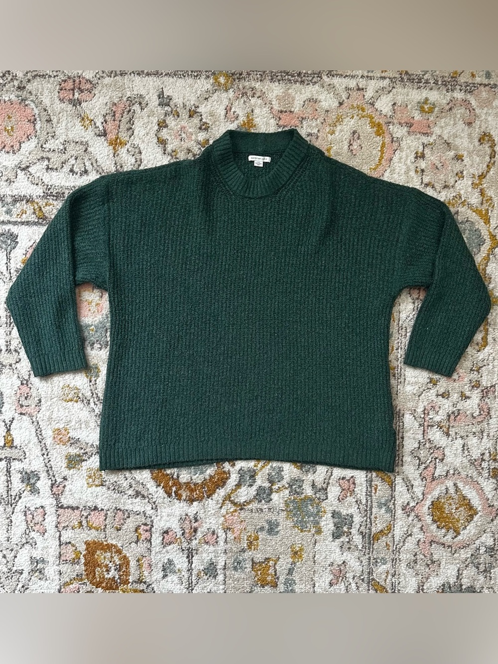American Eagle Sweater Women’s Size Large Green Knit Ribbed Long Sleeve